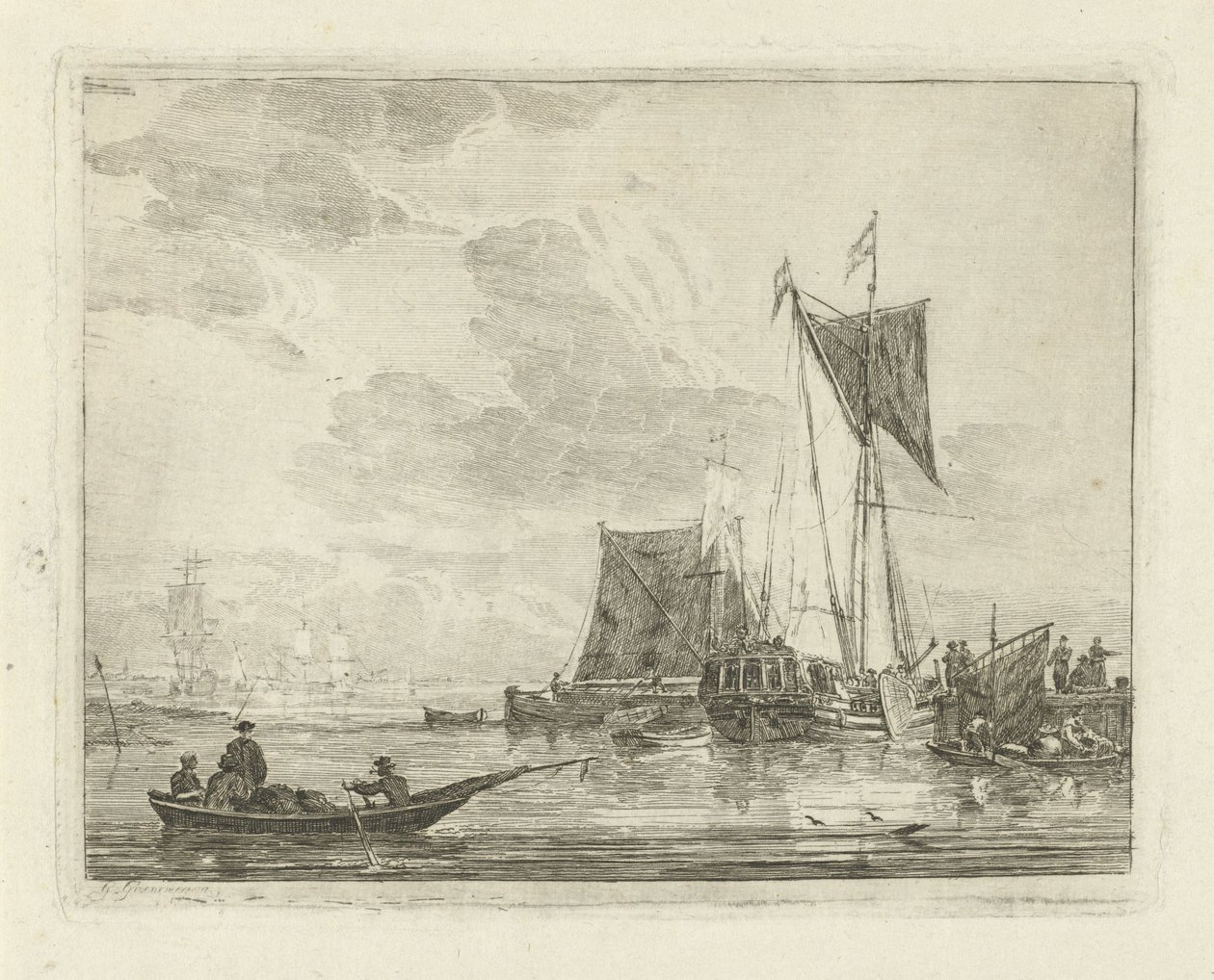 Navios em um cais Seascapes com navios (título da série) de Gerrit Groenewegen