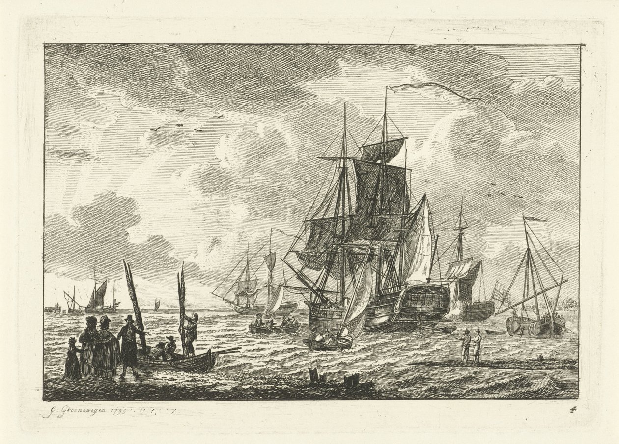 Seascape com vários navios Vários navios na água (título da série) de Gerrit Groenewegen