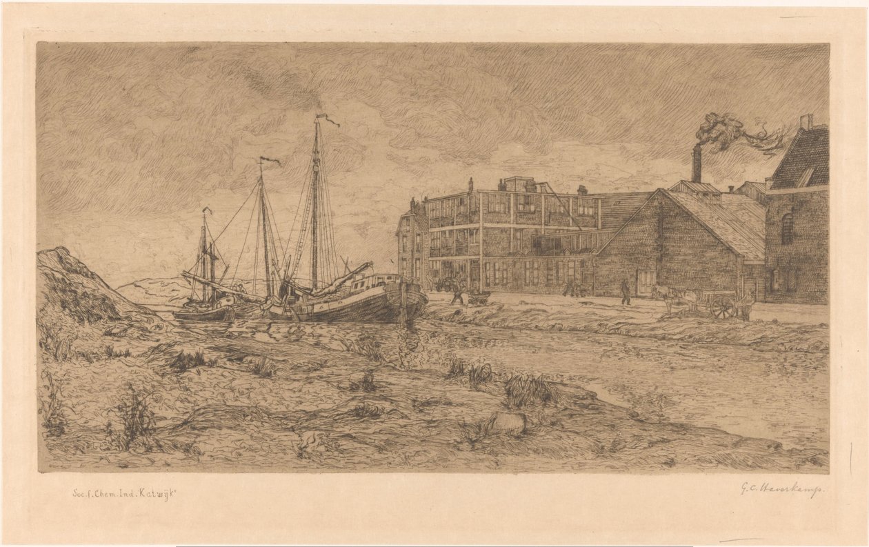 Barcaças amarradas numa fábrica de Gerrit Haverkamp (signed by artist)