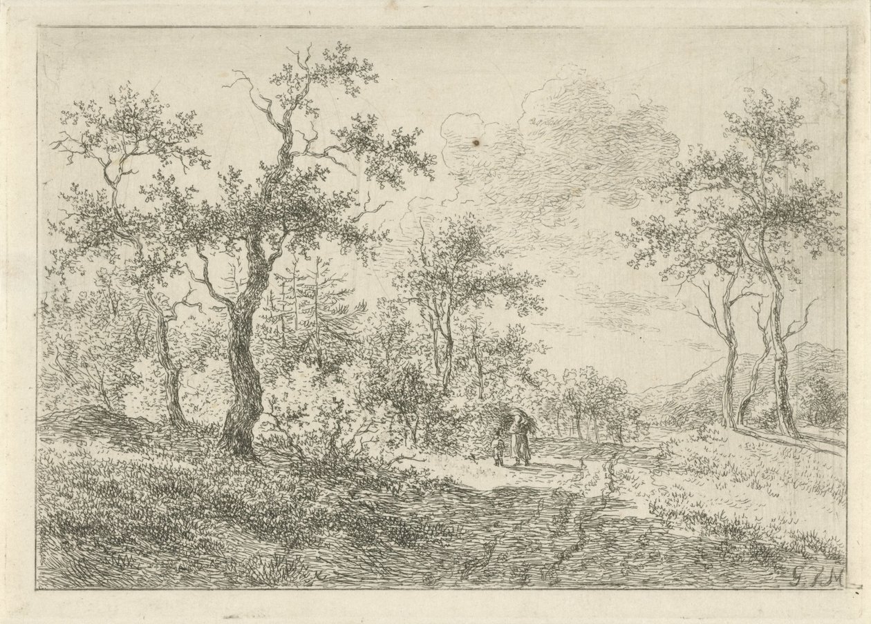 Paisagem arborizada com uma mulher e um menino de Gerrit Jan Michaëlis