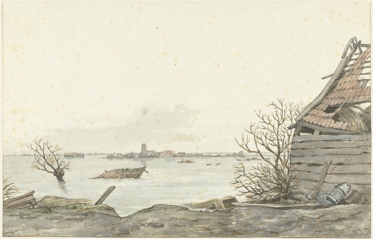 Vista do Ransdorp inundado, fevereiro de 1825 de Gerrit Lamberts