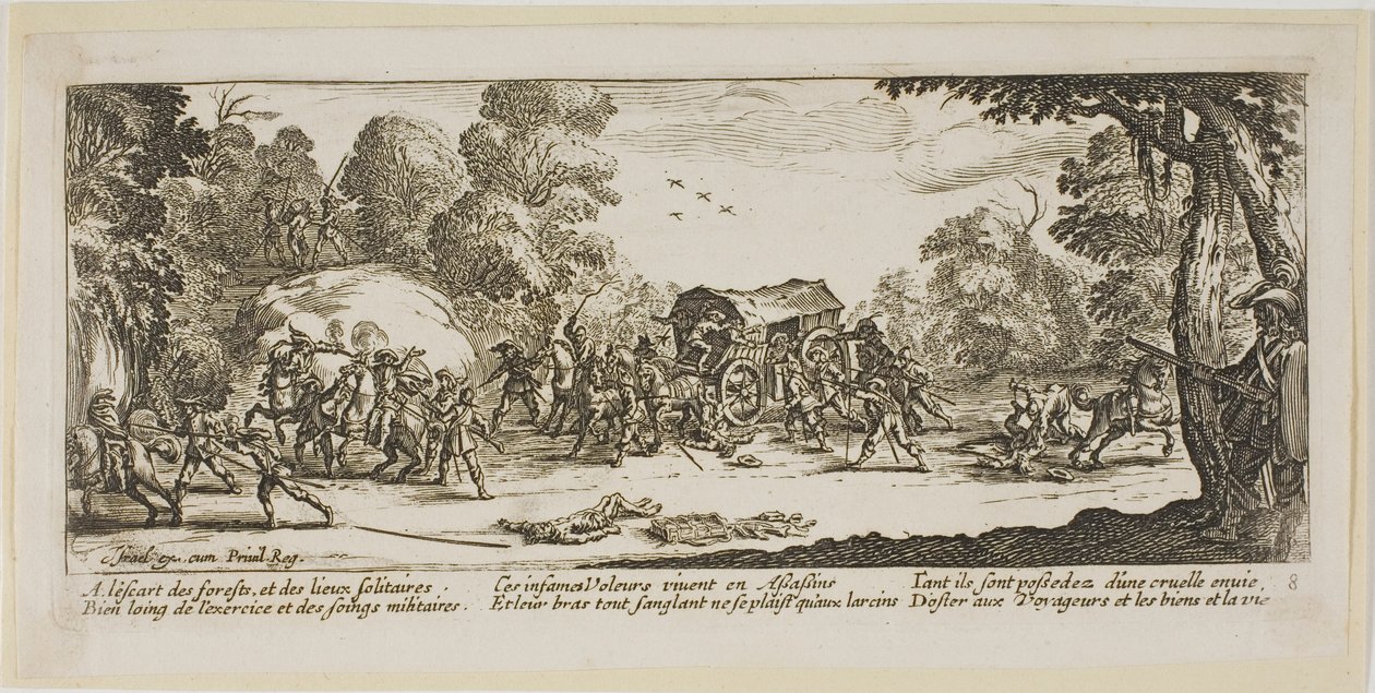 Ataque a uma carruagem, placa oito de As grandes misérias da guerra de Gerrit Lucasz van Schagen