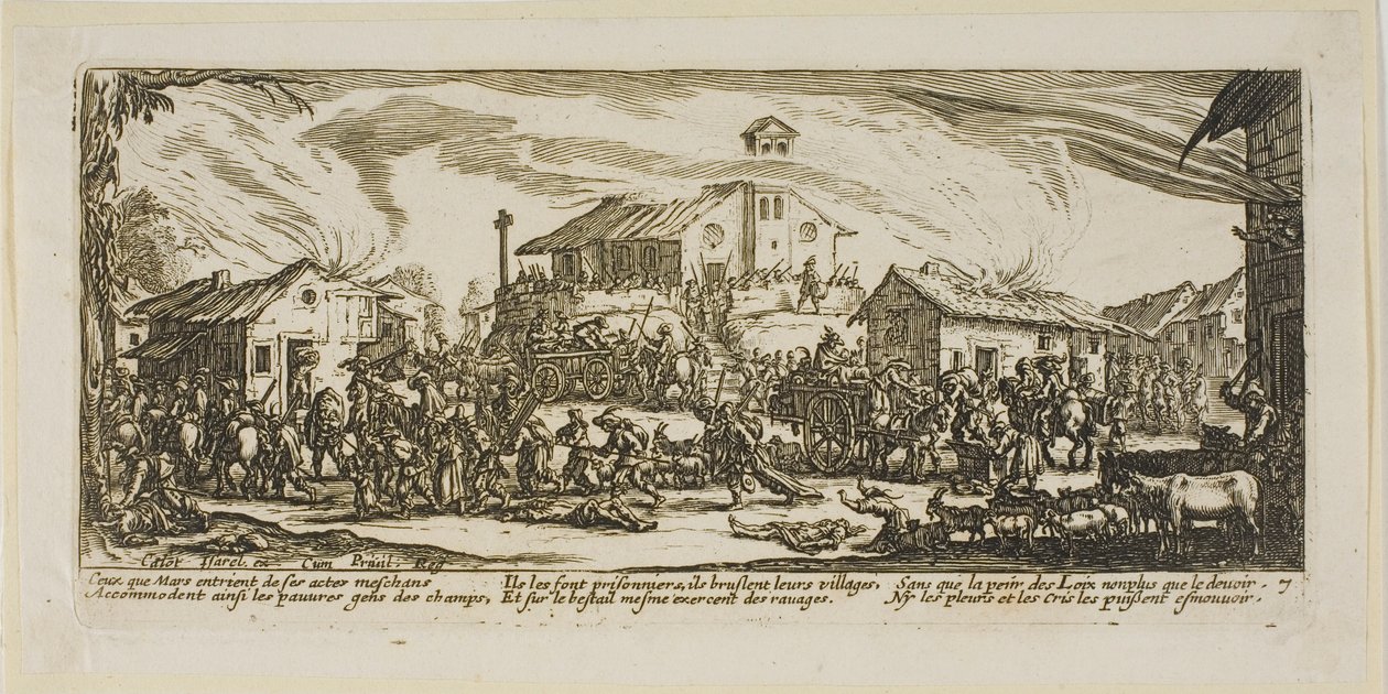 Pilhagem e incêndio de uma aldeia, prato sete de As grandes misérias da guerra de Gerrit Lucasz van Schagen