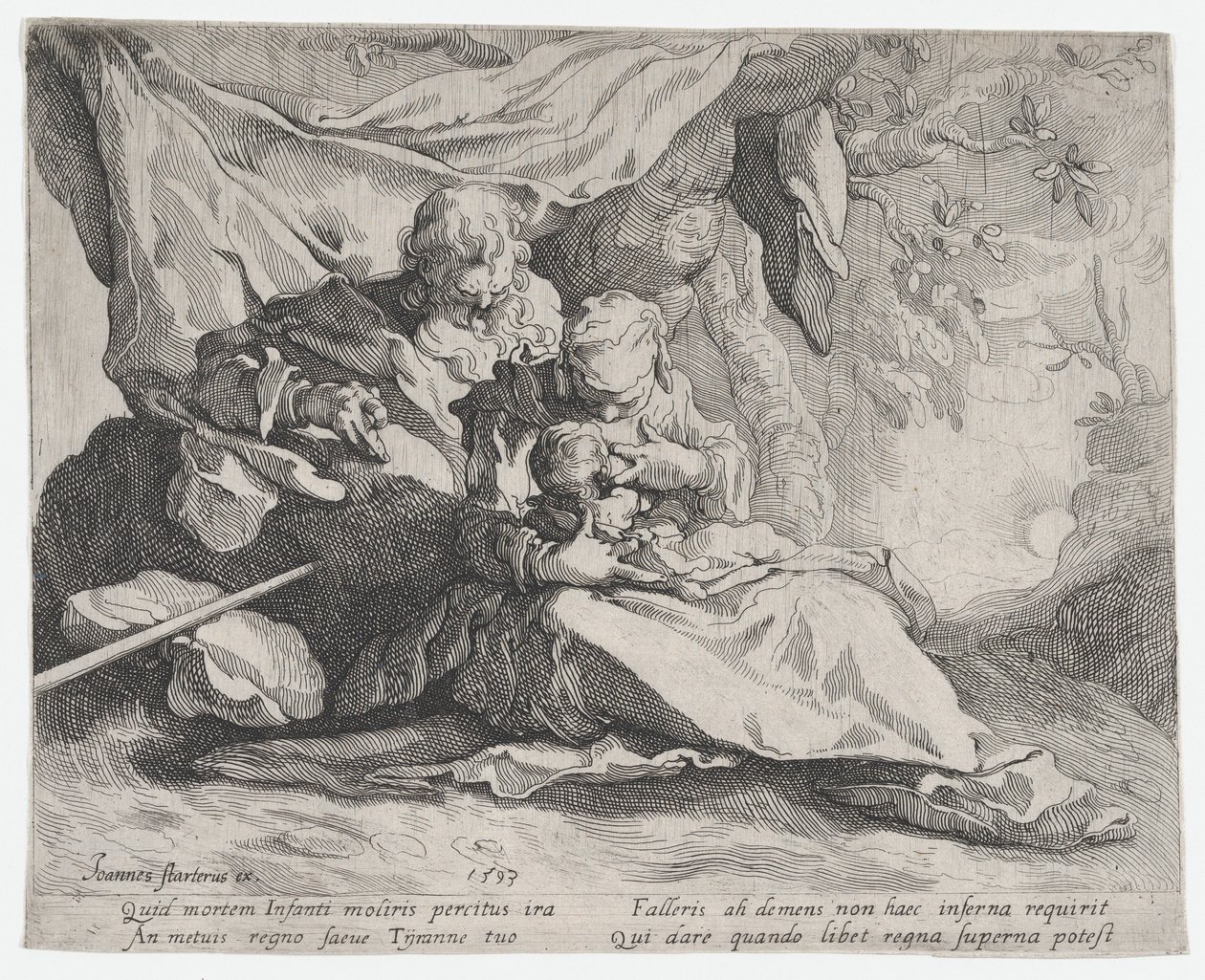 O descanso na fuga para o Egito, 1593. de Gerrit Pietersz Sweelink