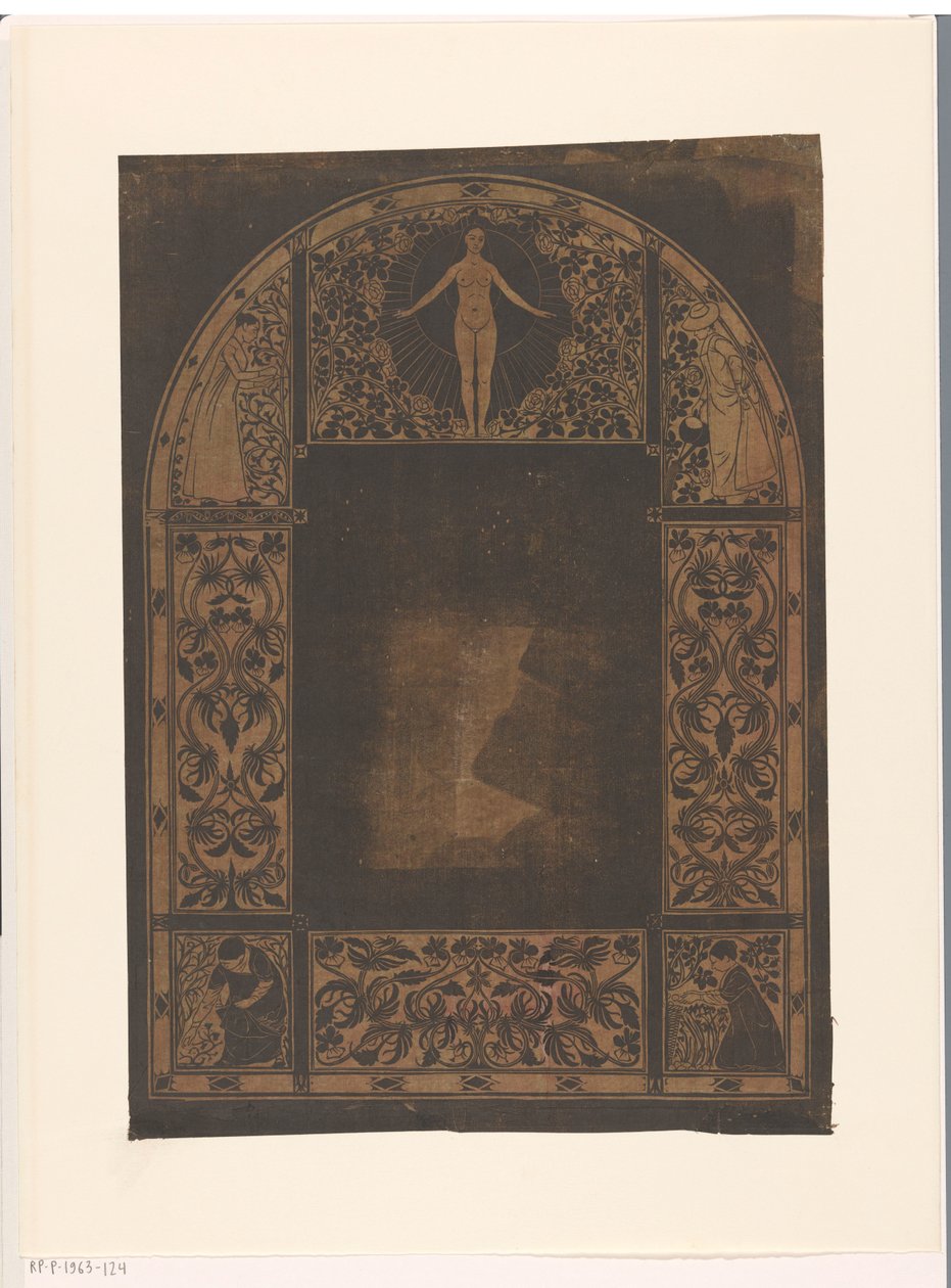 Desenho para a moldura de um calendário para 1901 com mulheres e flores de Gerrit Willem Dijsselhof
