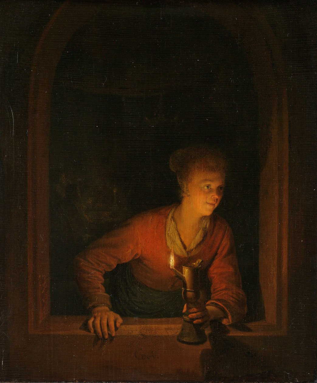 Menina, óleo, lâmpada, janela, 1645-75 de Gerrit Dou