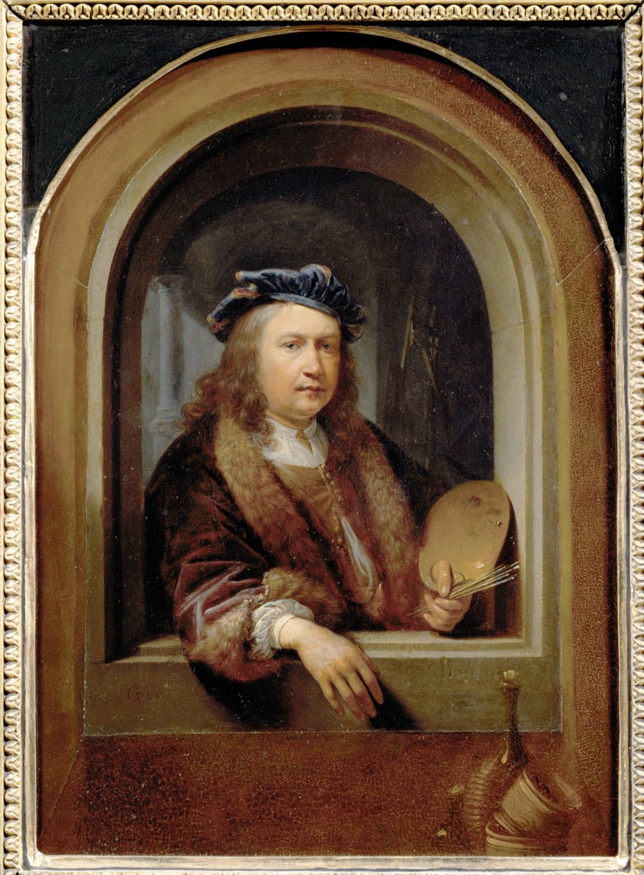 Retrato do artista com uma paleta de pintor ... de Gerrit or Gerard Dou