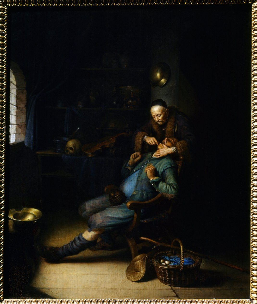 O puxador de dentes. Pintura de Gerard Dou (ou Gerrit Dow) (1613-1675) de Gerrit Dou