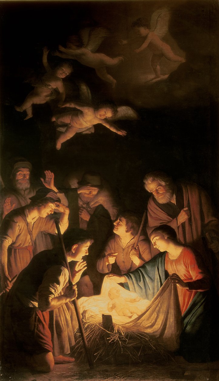 Adoração dos Pastores, 1617 de Gerrit van Honthorst