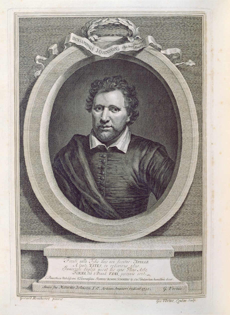 Ben Jonson (1573-1637), gravado por George Vertue (1684-1756), 1730 de Gerrit van Honthorst