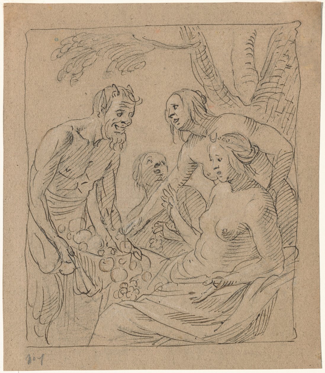 Diana e duas ninfas recebendo presentes de um sátiro (reto) de Gerrit van Honthorst