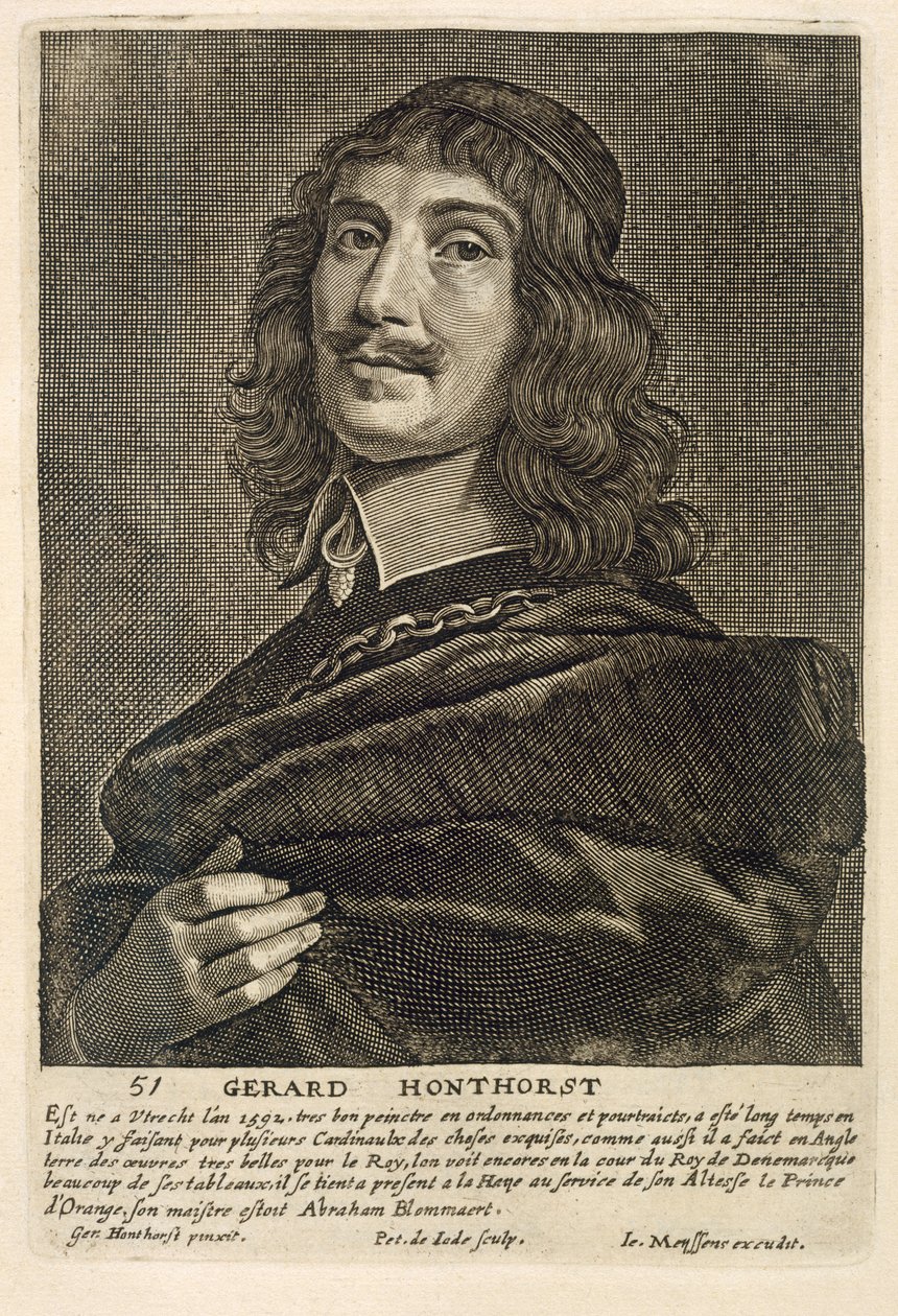 Auto-retrato, gravado por Johannes Meyssens (1612-70) de Gerrit van Honthorst