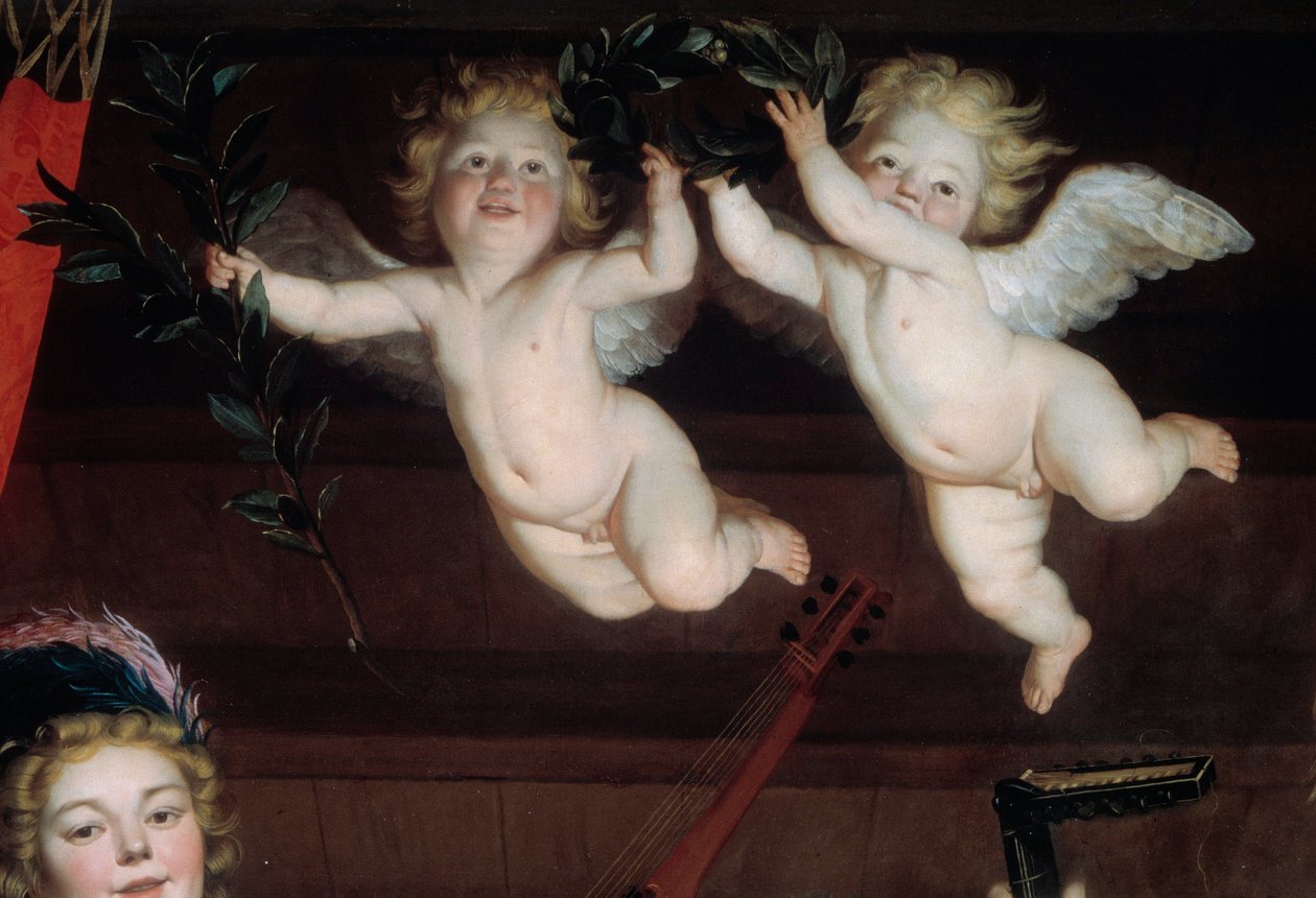 O concerto dos Anjos Detalhe. Pintura de Gerrit Van Honthorst (1590-1656) 1624 Sun. 1,68x1,78 m de Gerrit van Honthorst
