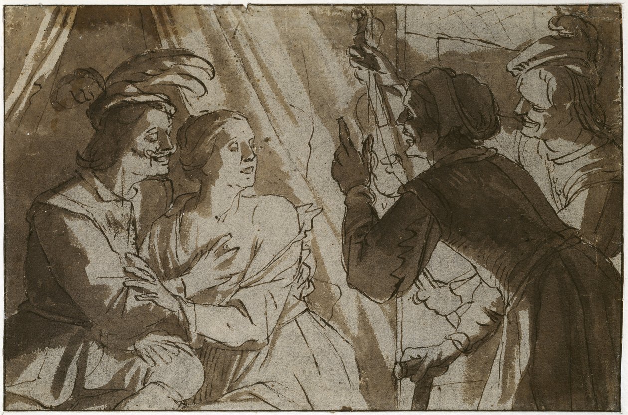 The Prodigal Son (caneta e tinta marrom com giz preto sobre papel) de Gerrit van Honthorst