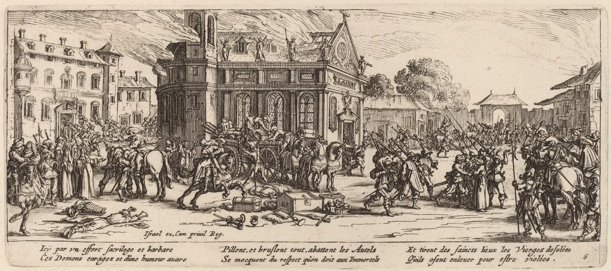 Destruição de um convento de Gerrit van Schagen after Jacques Callot