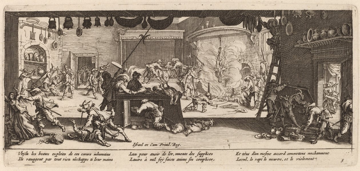 Saqueando uma grande casa de fazenda de Gerrit van Schagen after Jacques Callot
