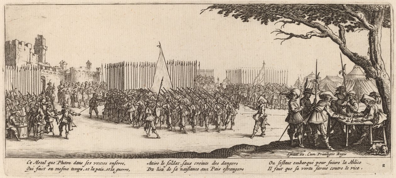 Recrutamento de tropas de Gerrit van Schagen after Jacques Callot