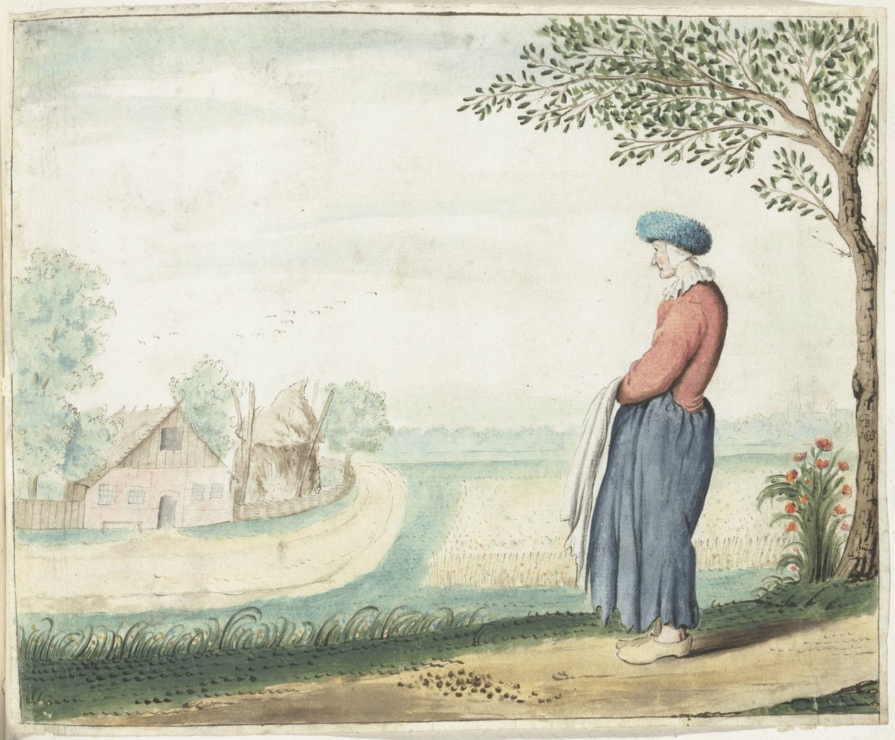 Mulher camponesa numa paisagem de Gesina ter Borch (signed by artist)