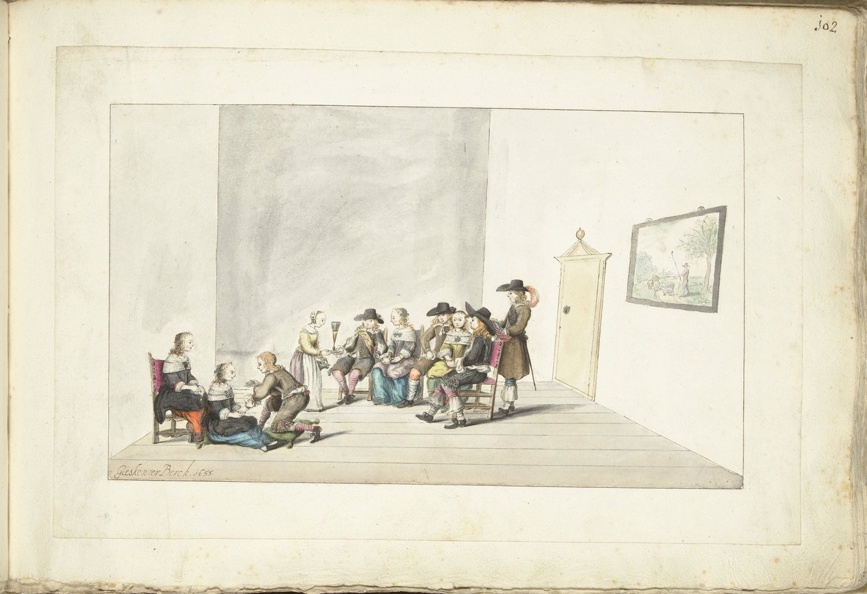 Companhia de dez jovens em um interior de Gesina ter Borch (signed by artist)