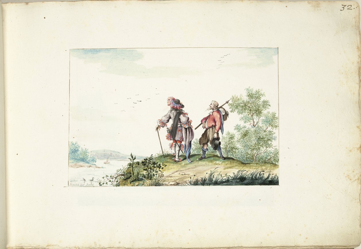 Senhor e vagabundo numa paisagem de Gesina ter Borch (signed by artist)