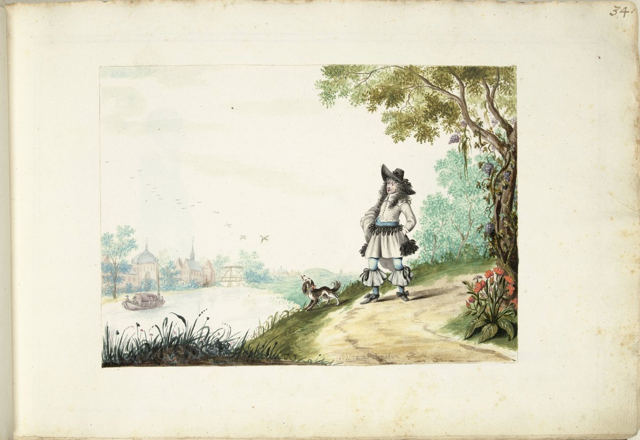 O Senhor caminhando ao longo de um rio de Gesina ter Borch (signed by artist)