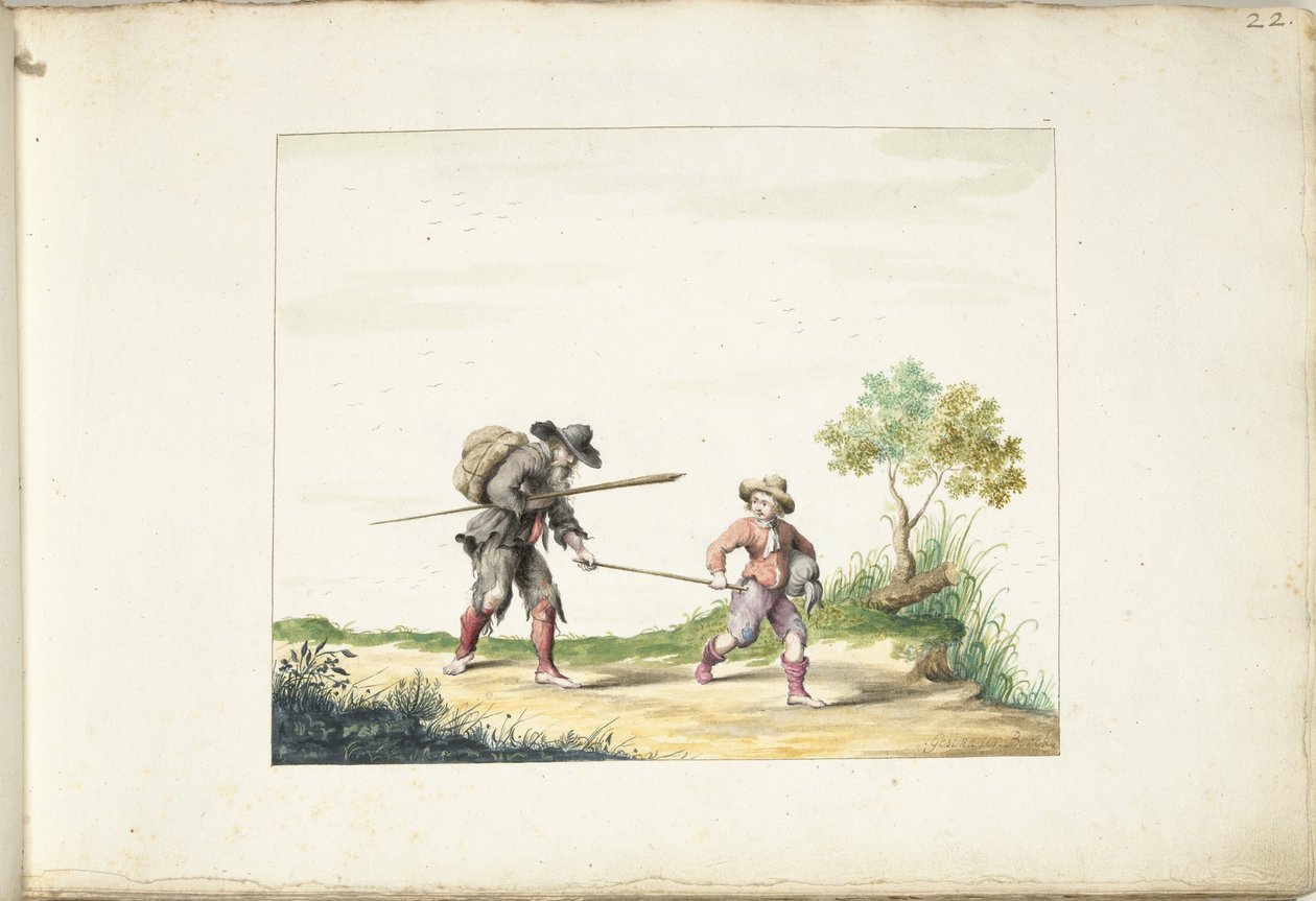 Velho mendigo cego liderado por um menino de Gesina ter Borch (signed by artist)