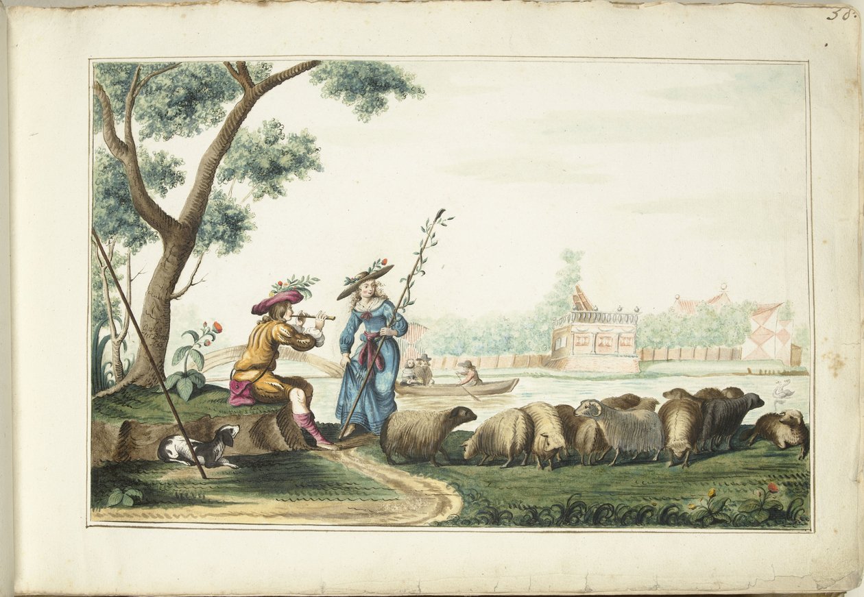 Desempenho pastoral por um rio de Gesina ter Borch (signed by artist)