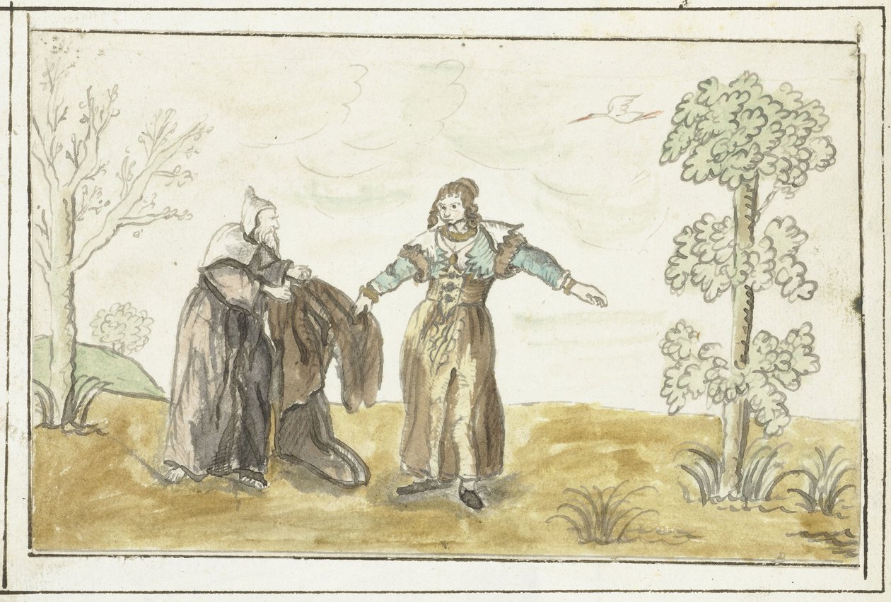 O eremita dá a uma senhora o seu manto de Gesina ter Borch