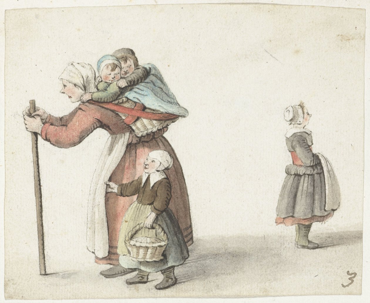 Mulher com dois filhos num portador de Gesina ter Borch