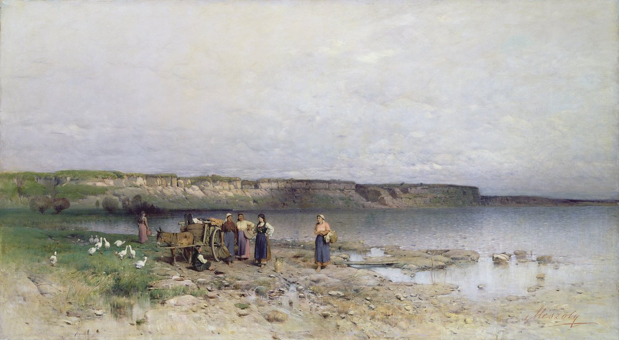 Lago Balaton com a costa de Akarattya, 1885 de Geza Meszoly