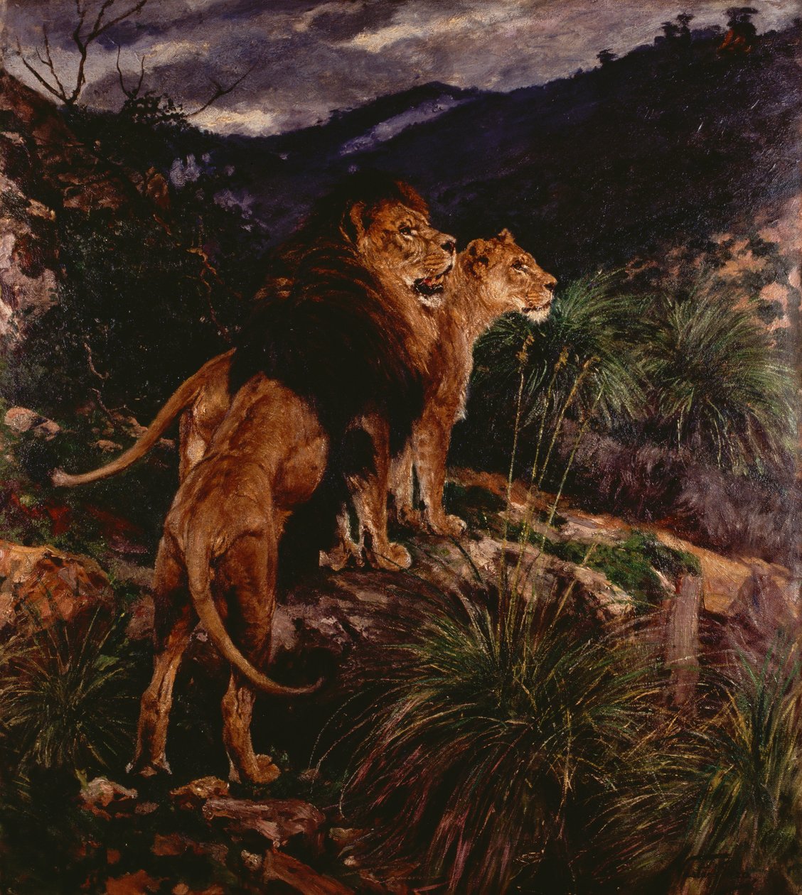 Perseguição de Leões (óleo sobre tela) de Geza Vastagh