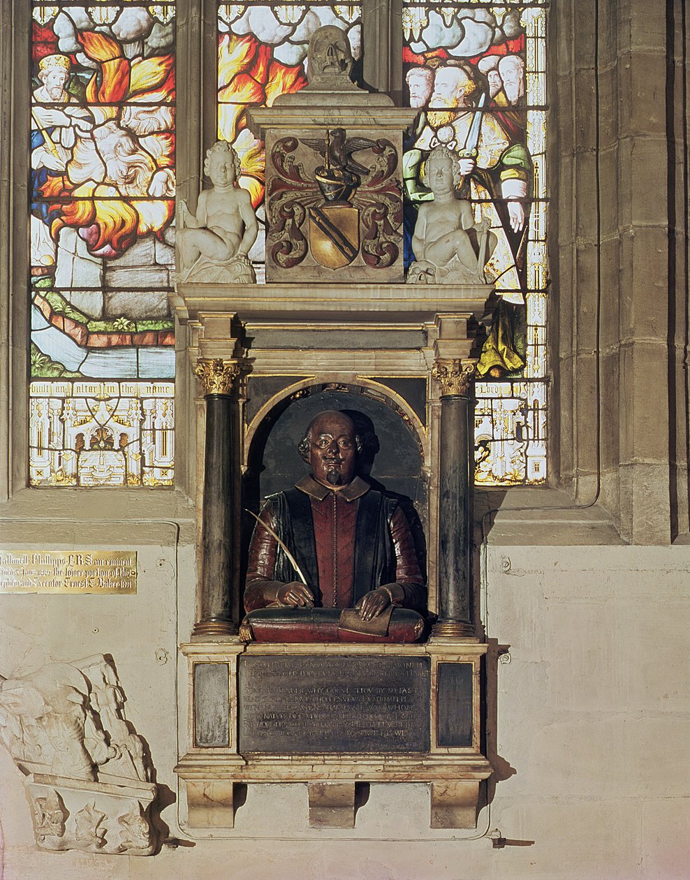 Monumento a William Shakespeare (1564-1616) c.1616-23 (pedra e mármore) de Gheerart Janssen