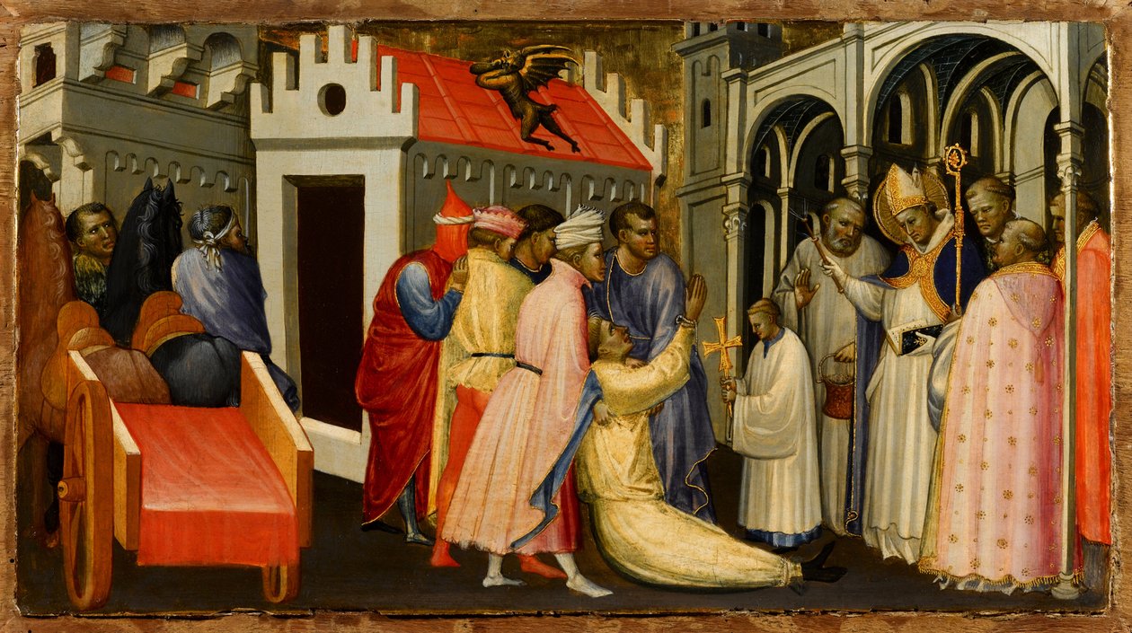 São Hugo de Lincoln exorciza um homem possuído pelo diabo, 1404-1407 de Gherardo Starnina