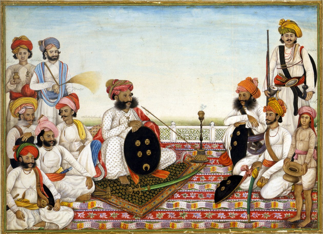 Thakur Dawlat Singh entre cortesãos, ca 1825 de Ghulam Ali Khan