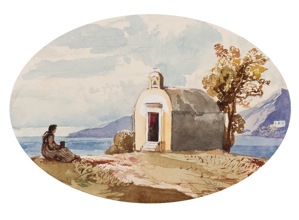 Capela junto ao mar, com acréscimos da Princesa Maria Annunziata di Borbone (1843-1871) (lápis, wc e guache sobre papel) de Giacinto Gigante