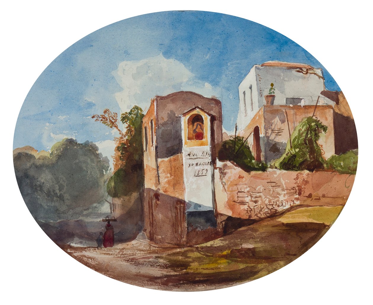 Santuário na beira da estrada, com acréscimos de uma pupula de Borbone, 1853 (lápis, wc e guache sobre papel) de Giacinto Gigante
