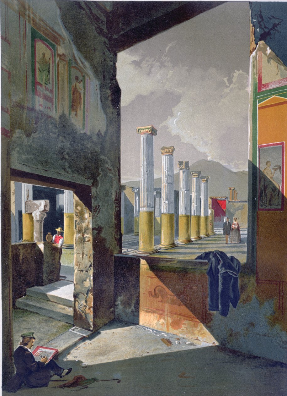Turistas visitando e fazendo esboços em Pompéia, c.1860 de Giacinto Gigante