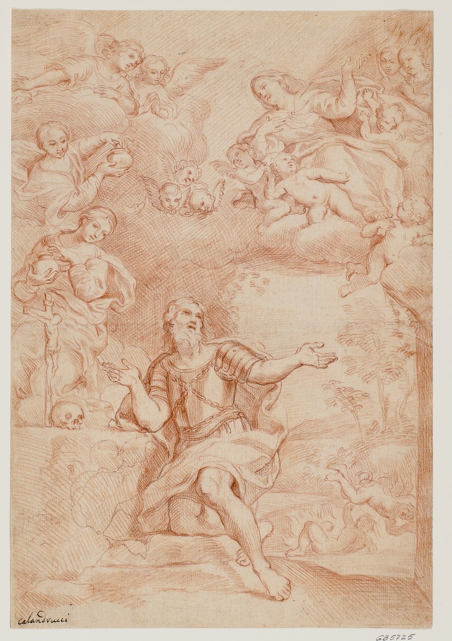 A Madonna e duas mulheres (as três Marias) aparecendo em uma visão para São Guilherme da Aquitânia de Giacinto Calandrucci
