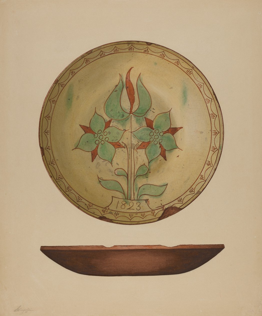 Prato com Tulipa e Duas Flores, 1938. de Giacinto Capelli