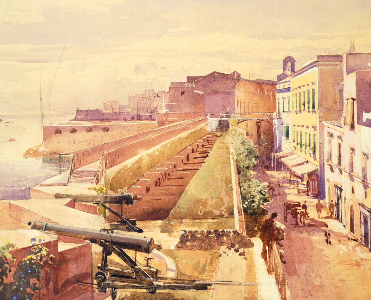 Bateria em Gaeta, por Giacinto Gigante (1806-1876), Itália de Giacinto Gigante