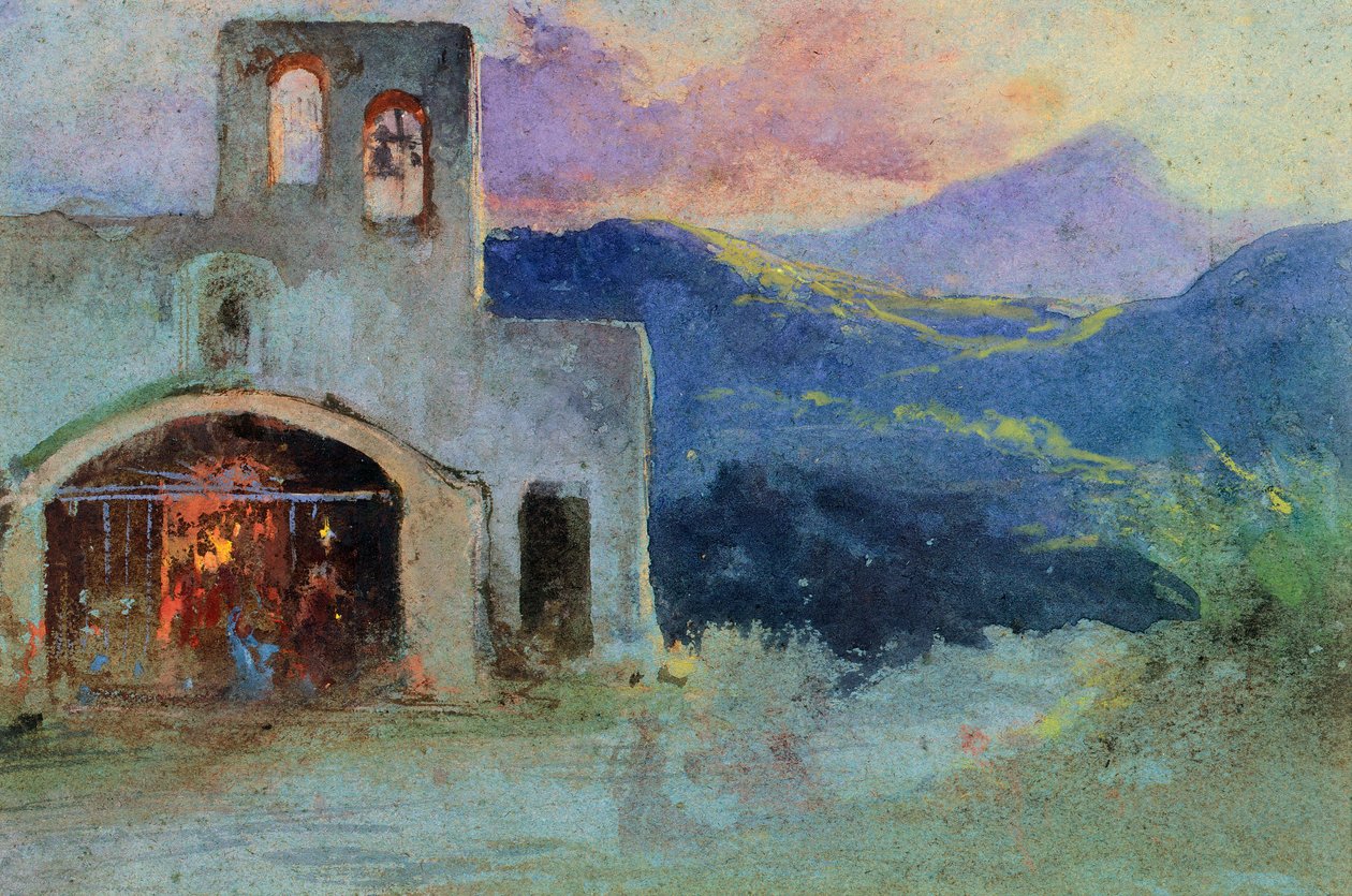 Igreja do campo perto de Cava, c.1857 (aquarela) de Giacinto Gigante