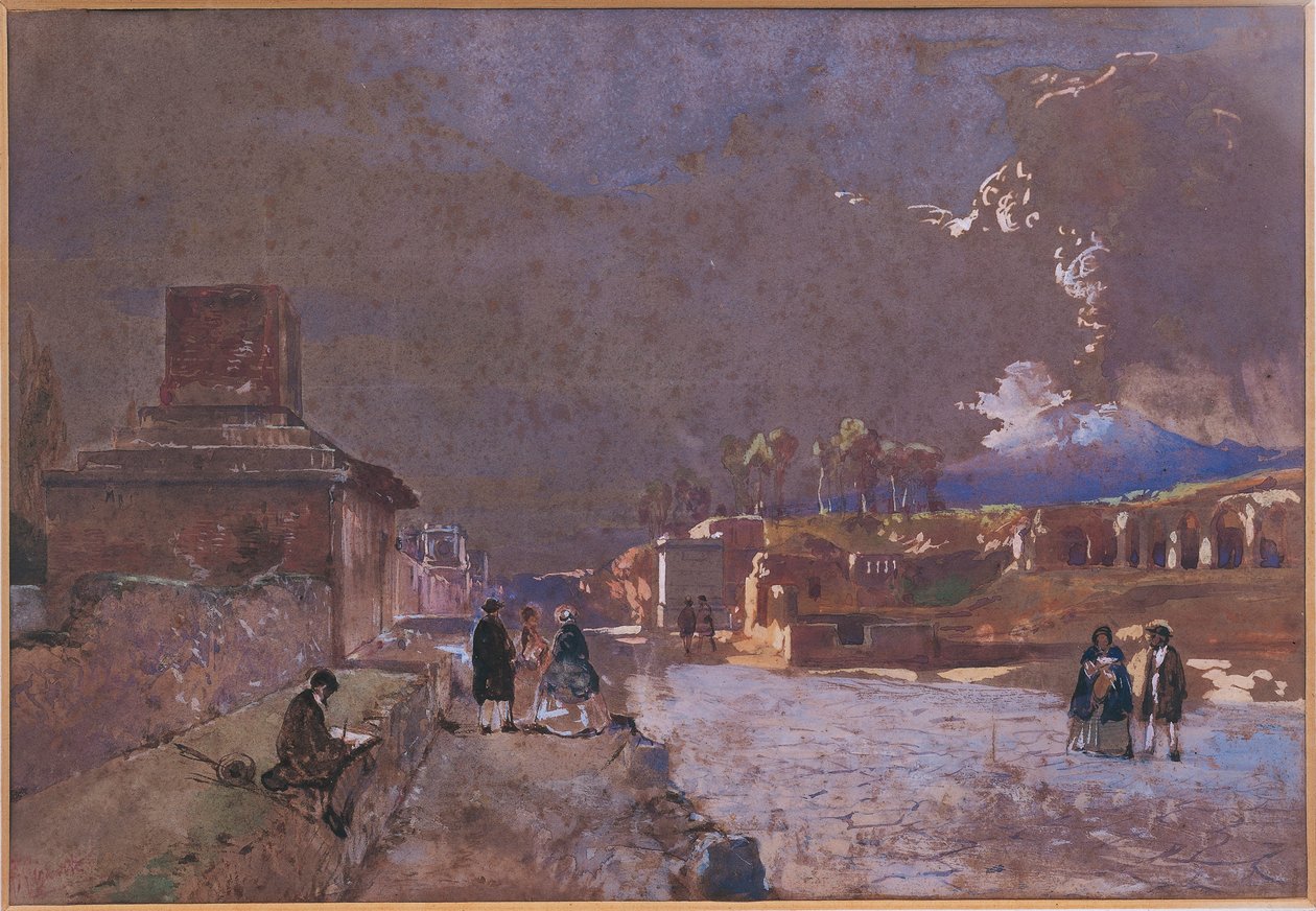 Itália, A Rua dos Túmulos em Pompeia (aguarela) de Giacinto Gigante
