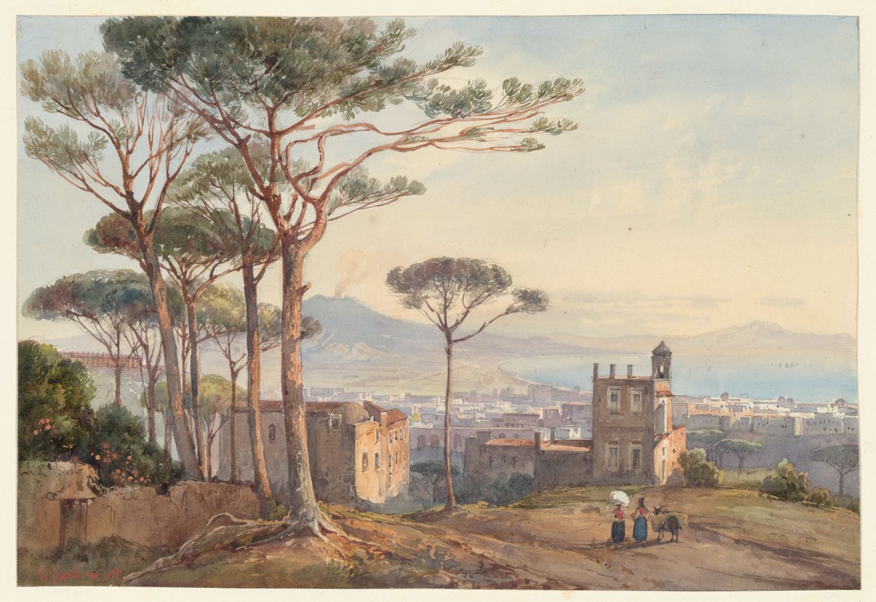 Nápoles vista da Conocchia, uma das quatro pequenas vistas de Nápoles de um Álbum Amicorum de Giacinto Gigante