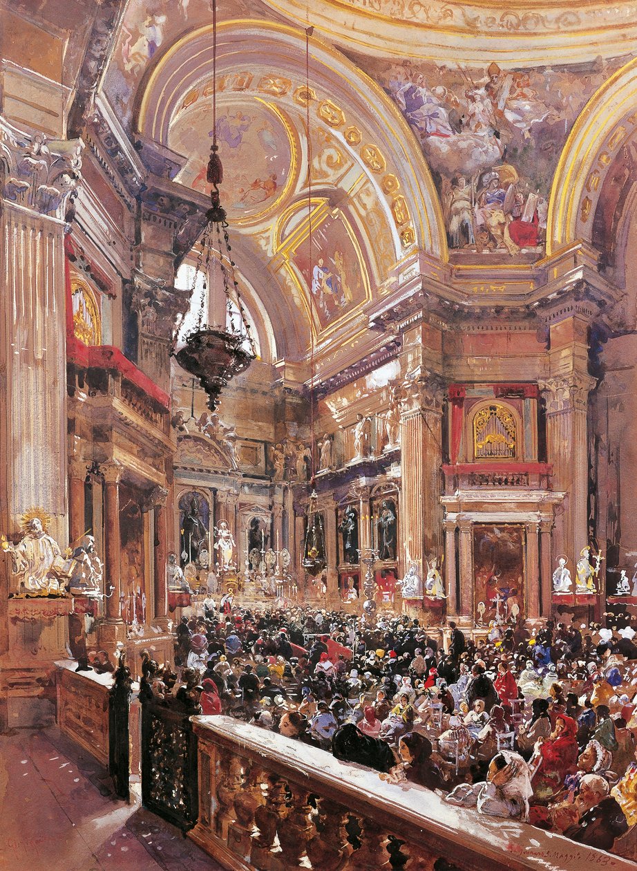 Capela de San Gennaro na Catedral de Nápoles, de Giacinto Gigante (1806-1876), tempera. de Giacinto Gigante