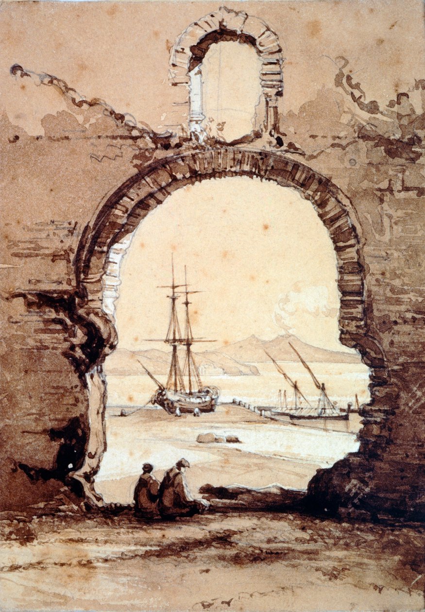 A Baía de Nápoles de Posillipo, de Giacinto Gigante (1806-1876), aguarela. de Giacinto Gigante