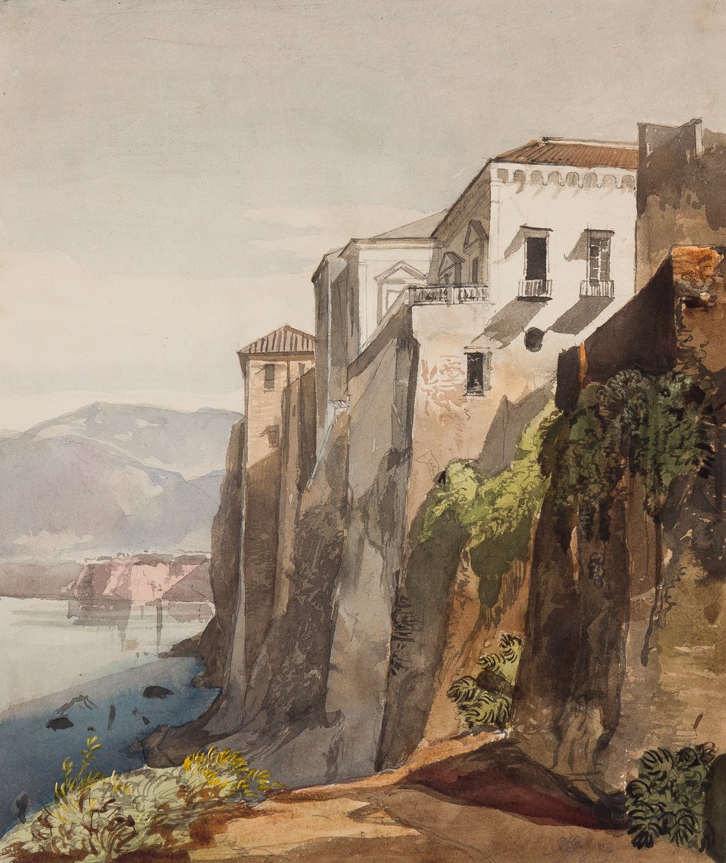 A Casa de Tasso, Sorrento, com adições da Princesa Maria Annunziata di Borbone (1843-1871), 1853 (lápis, wc e guache sobre papel) de Giacinto Gigante