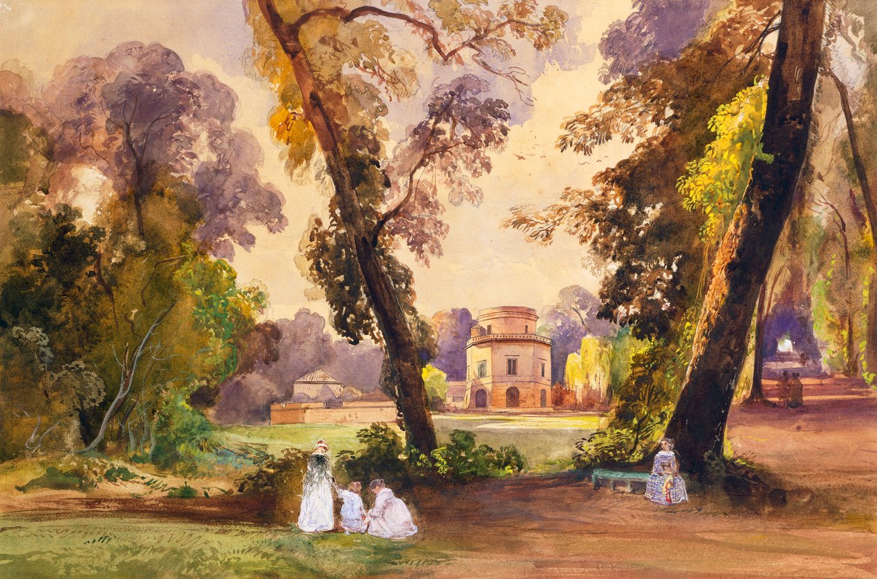A Caça no parque de Caserta, c.1852-55 (lápis e tempera) de Giacinto Gigante