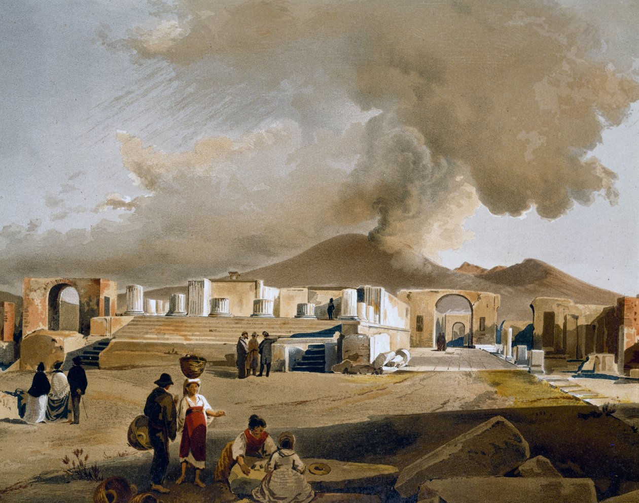Vista do Fórum e Templo de Júpiter em Pompéia, ilustração de Giacinto Gigante (1806-1876) de Casas e monumentos de Pompéia, de Fausto e Felice Niccolini de Giacinto Gigante