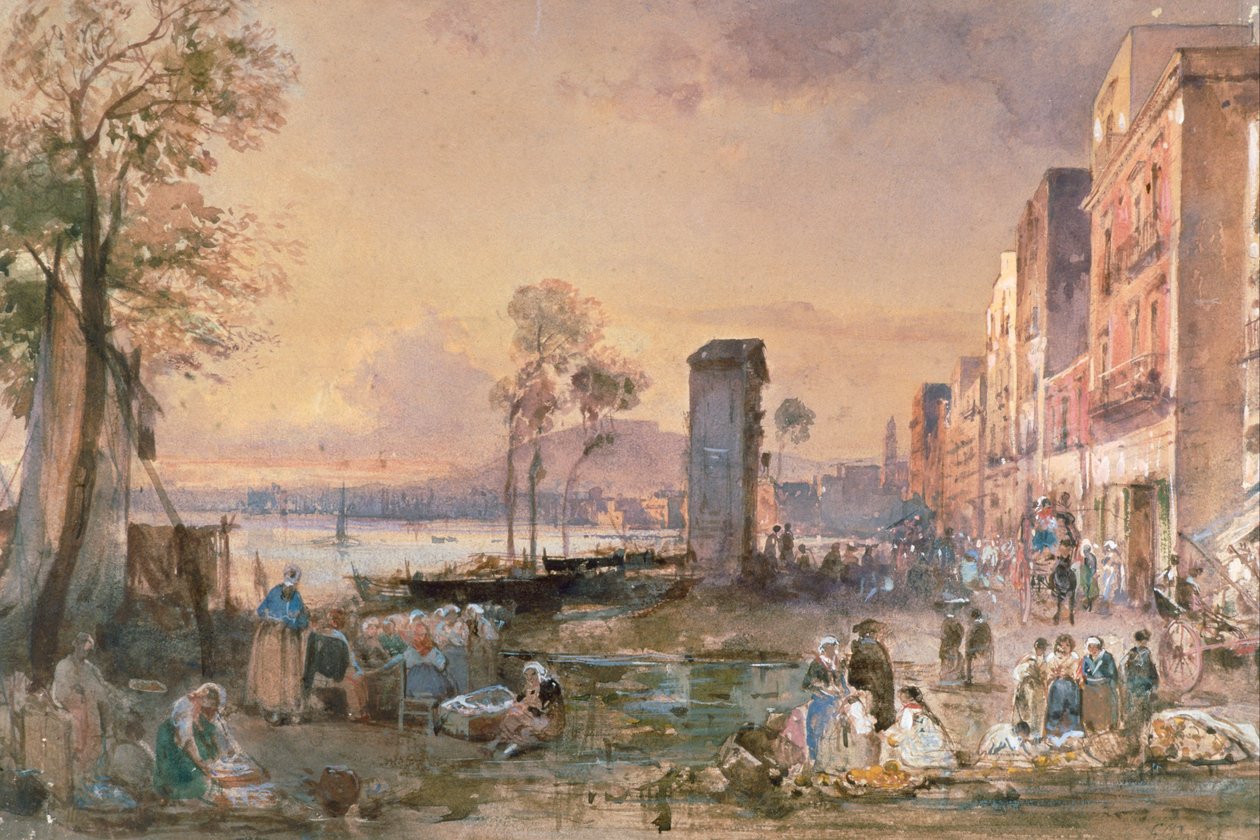 Vista de Nápoles de Marinella, de Giacinto Gigante (1806-1876), lápis, aquarela e ceruse (chumbo branco) sobre papel, Itália de Giacinto Gigante