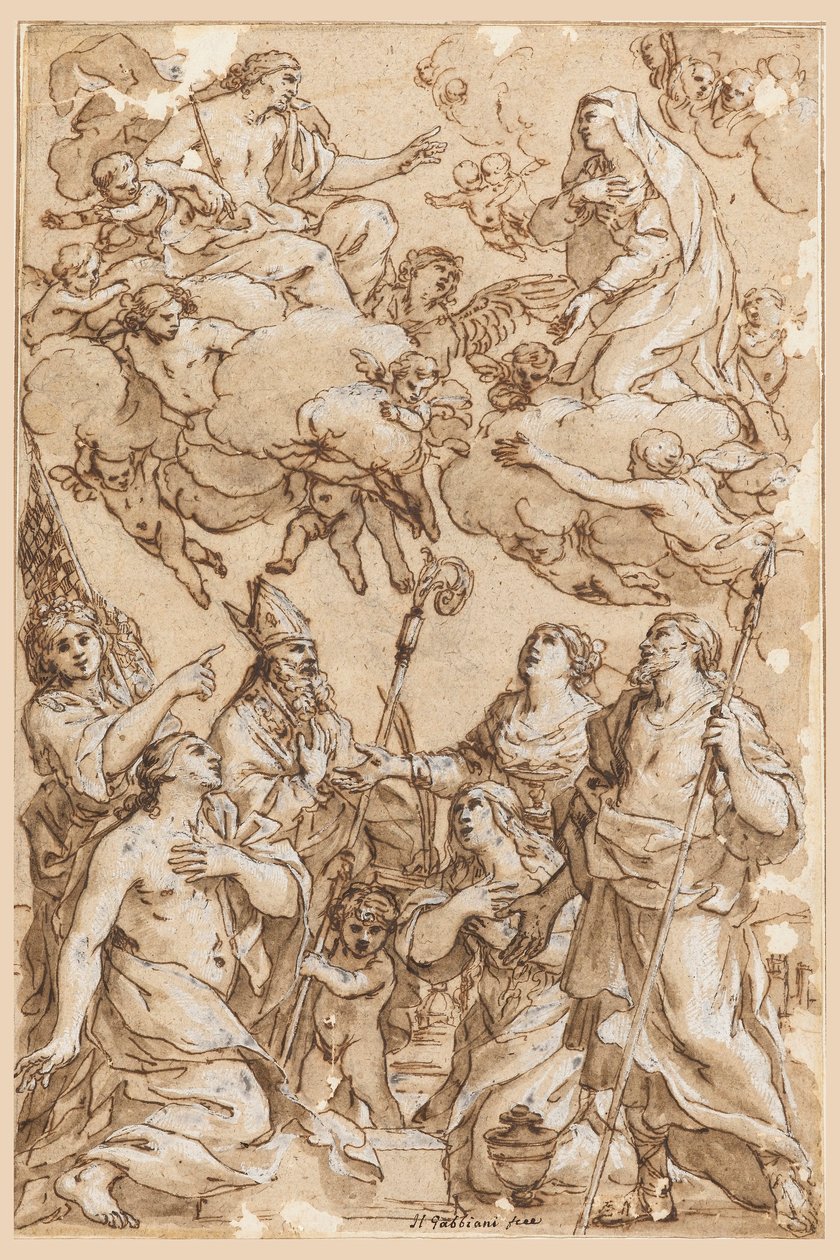 Desenho, Cristo e a Virgem com os Santos Padroeiros de Pistoia, 1638 de Giacinto Gimignani